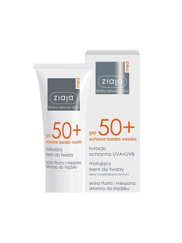 Ziaja Med SPF 50+ Matterende gezichtscrème voor de vette en gecombineerde huid met neiging tot acne 50 ml