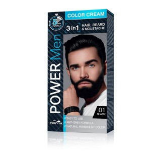 Joanna Power Men Cream Color 3in1 - чоловіча фарба для волосся, бороди та вусів - /01/ Black