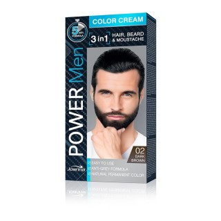 Joanna Power Men Cream Color 3in1 - чоловіча фарба для волосся, бороди та вусів - /02/ Dark Brown