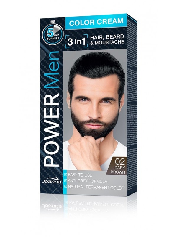 Joanna Power Men Cream Color 3in1 - чоловіча фарба для волосся, бороди та вусів - /02/ Dark Brown