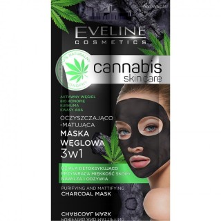 Очищувальна та матуюча маска для обличчя Eveline Cannabis 3в1 з вугіллям 7 мл