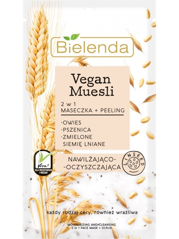 Bielenda VEGAN MUESLI Mask 2 в 1 зволожуючий овес + пшениця + насіння льону 8 г