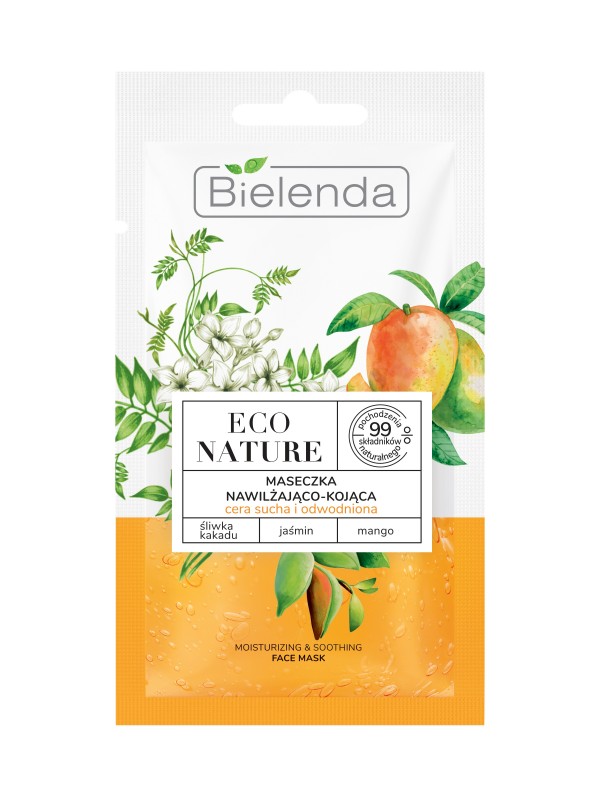 Bielenda ECO NATURE Зволожуюча та заспокійлива маска для обличчя Слива Какаду + Жасмин + Mango 8 г