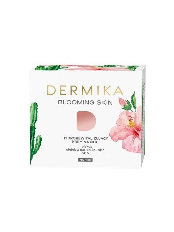 Dermika BLOOMING SKIN Гідроревіталізуючий нічний крем для обличчя Гібіскус, олія насіння кактуса + AHA 50 мл