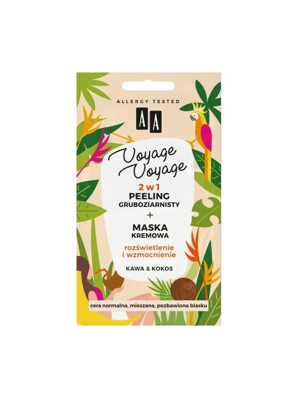 AA VOYAGE VOYAGE 2в1 Грубозернистий Peeling + Крем-маска Освітлення та зміцнення Кава & Кокос 2х5 мл