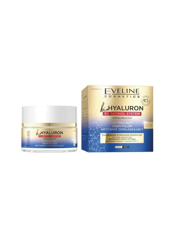 Eveline BioHyaluron 3x Retinol System 50+ ліфтинговий крем-наповнювач активно омолоджуючий 50 мл