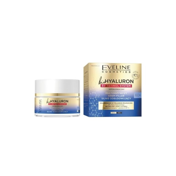 Eveline BioHyaluron 3x Retinol System 60+ Multi-Nährende Creme-Filler für intensiven Wiederaufbau 50 ml