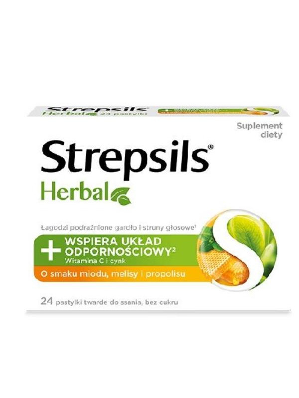 Strepsils Herbal Sugar-free lozenges Honey, Melissa and Propolis 24 lozenges