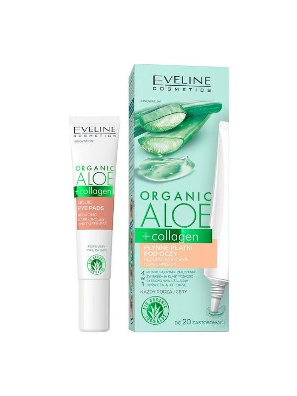 Eveline Organic Aloe + Collagen рідкі патчі під очі, що зменшують темні кола та набряки 20 мл