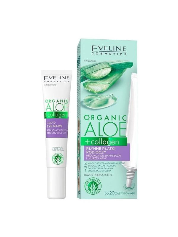 Eveline Organic Aloe + Collagen рідкі патчі під очі, що зменшують зморшки та гусячі лапки 20 мл