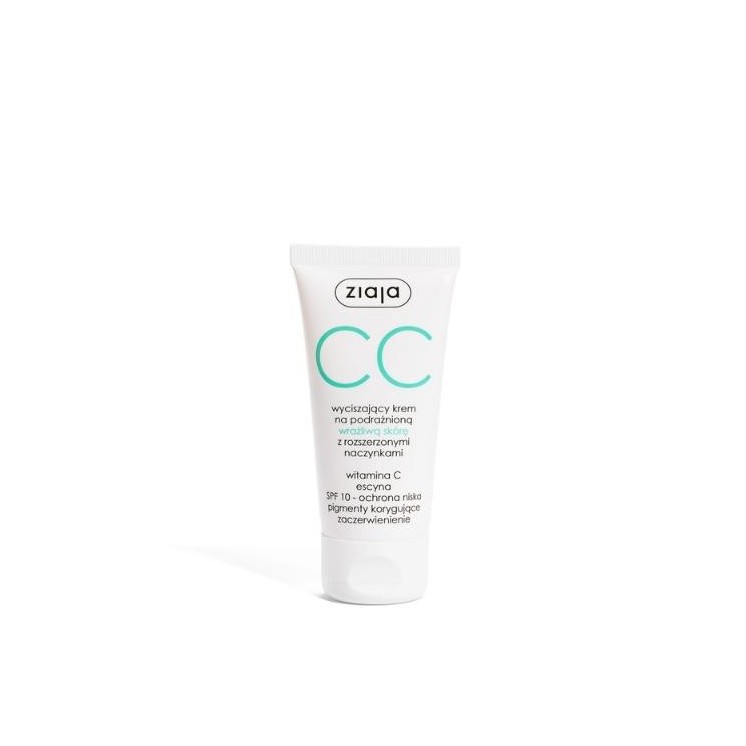 Ziaja CC Crème Visage Apaisante pour peaux irritées, sensibles et capillaires dilatés SPF10 faible protection 50 ml