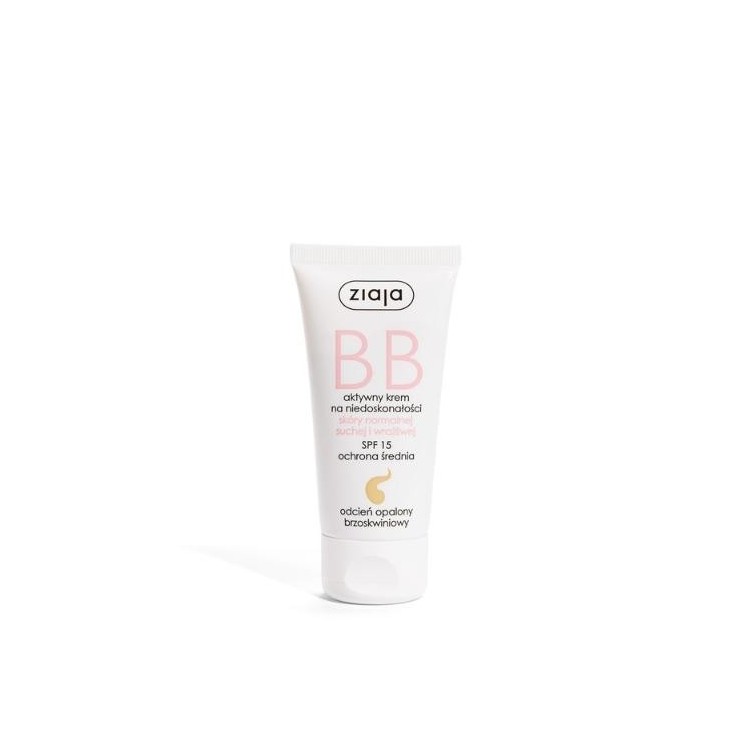 Ziaja BB Crème Visage Active Anti-Imperfections pour Peaux Normales, Sèches et Sensibles SPF15 Teinte Bronzée 50 ml