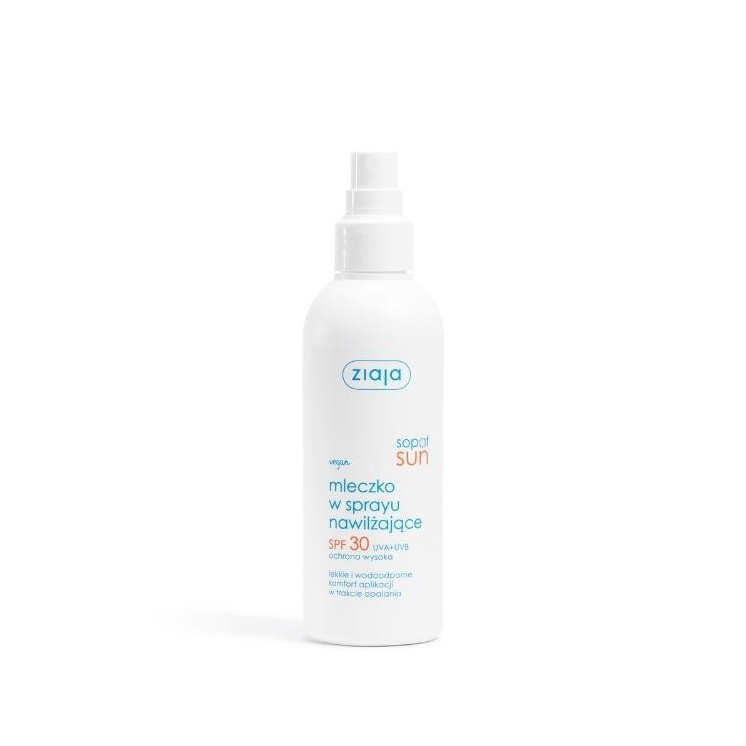 Зволожувальний сонцезахисний спрей-молочко Ziaja Sun SPF30 з високим захистом від UVA + UVB 170 мл