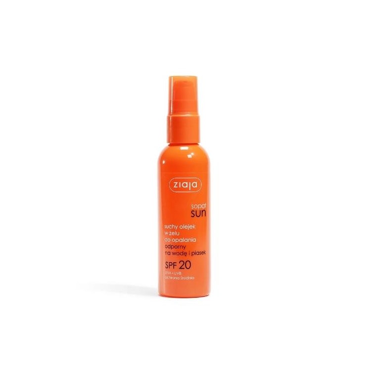 Ziaja Sun Dry Huile en gel pour bronzage résistant à l'eau et au sable SPF20 UVA + UVB protection moyenne 90 ml
