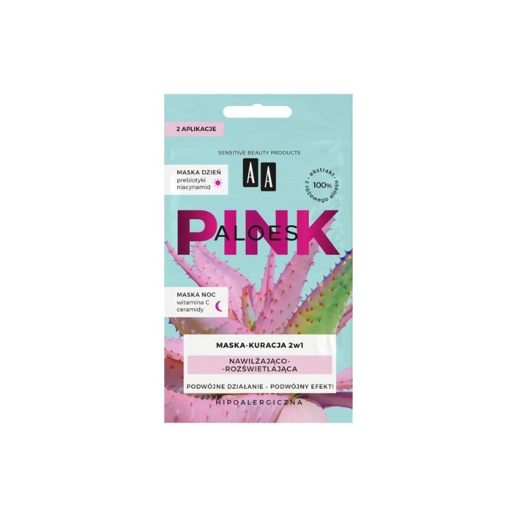 AA Aloe Pink hydraterend en verhelderend gezichtsmasker dag+nacht behandeling 2x4 g