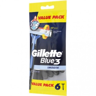 Gillette Blue3 Disposable Razors with Three Blades 6 Pieces