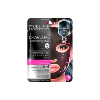 Eveline Charcoal 8in1 Reinigend gezichtsmasker in een vel, 1 stuk