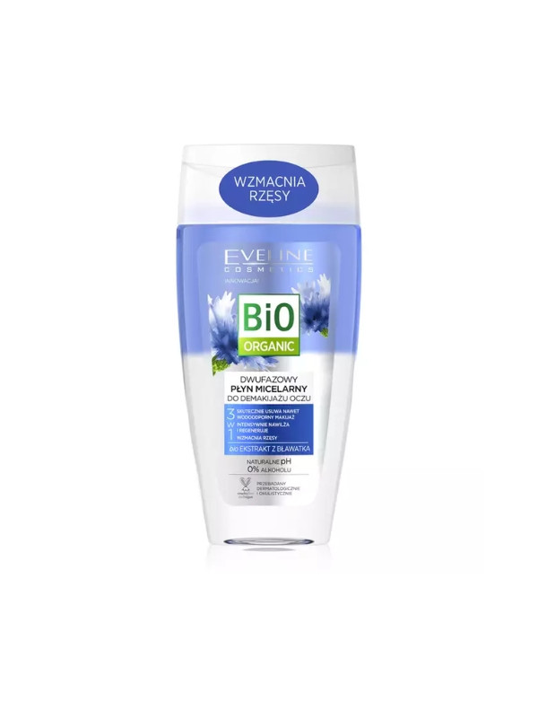 Eveline Bio Organic 3в1 двофазна міцелярна рідина для зняття макіяжу з очей 150 мл