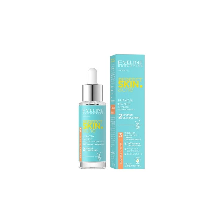 Eveline Perfect Skin Acne Kuracja do twarzy na noc korygująca niedoskonałości 2 stopień złuszczania 30 ml