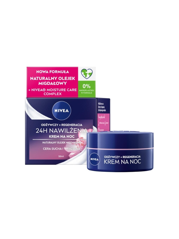 Nivea 24H Moisturizing Нічний крем для обличчя для сухої та чутливої шкіри 50 мл