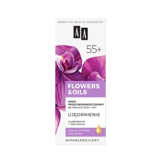 AA Flowers & Oils Ujędrnienie przeciwzmarszczkowy Krem na okolice oczu i ust 55+ 15 ml