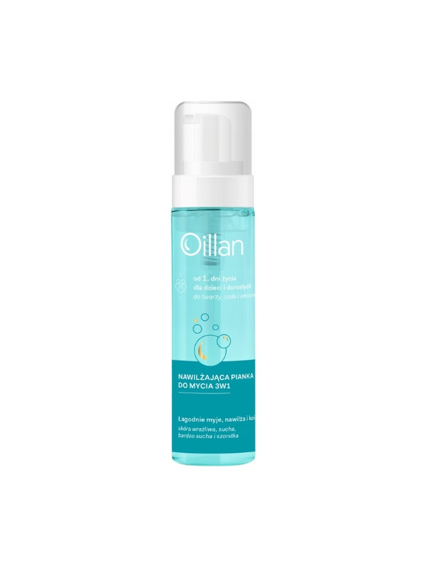 Oillan 3in1 moisturizing foam for washing the face, body and hair from the first day of life for children and adults 200 ml