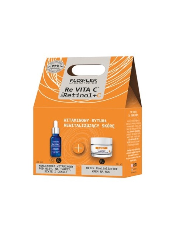 Floslek Revita C Geschenkset: Nachtgesichtscreme 50 ml + Vitaminkonzentrat für Augen, Gesicht, Hals und Dekolleté 30 ml