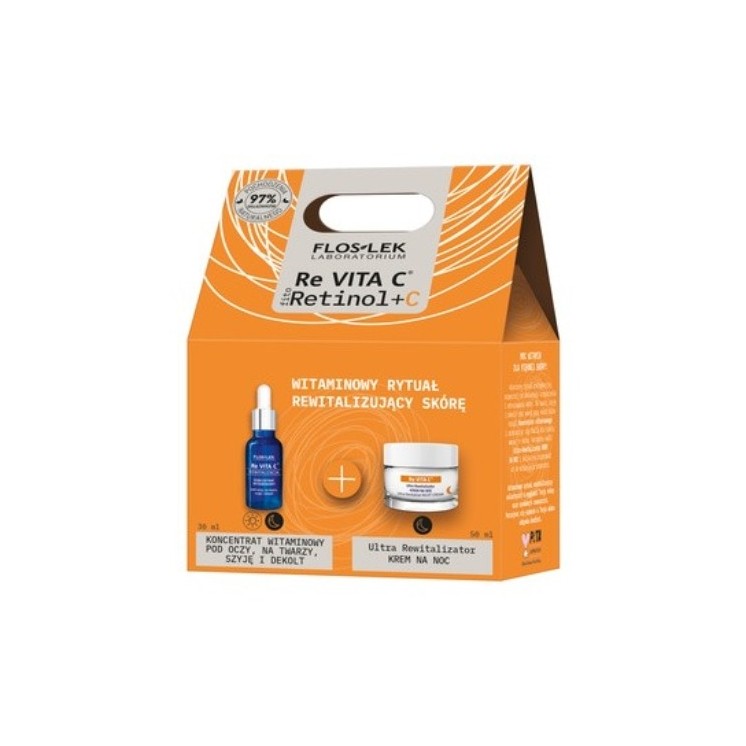 Floslek Revita C Подарунковий набір: Нічний крем для обличчя 50 мл + Вітамінний концентрат для очей, обличчя, шиї та декольте 30