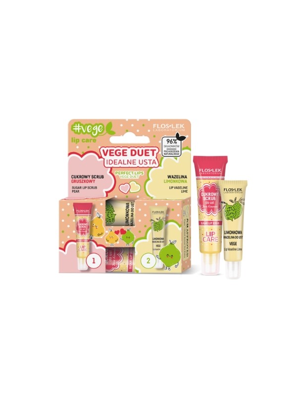 Floslek Vege Duet Perfect Lips: suikerlipscrub Peer + limoenvaseline voor de lippen