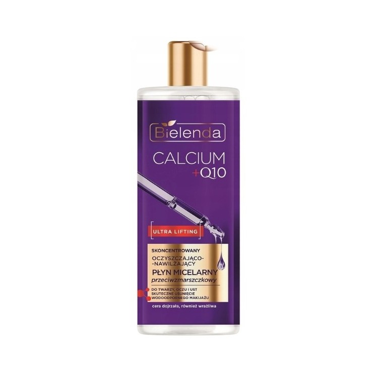 Bielenda CALCIUM + Q10 Konzentriertes Reinigungs- und Feuchtigkeitsfluid mit Anti-Falten-Wirkung, Mizellenwasser, 500 ml