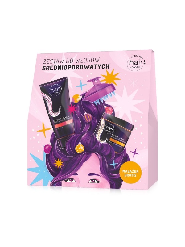 OnlyBio Hair of the day Set für Haare mit mittlerer Porosität: Spülung + Maske + Massagegerät Gratis