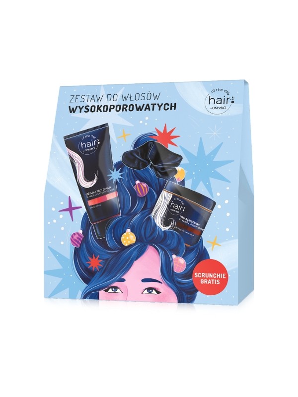 OnlyBio Hair of the day Set für Haare mit hoher Porosität: Spülung + Maske + Scrunchie Gratis