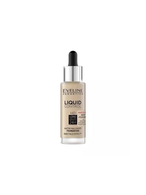 Eveline Liquid Control Gezichtsfoundation met Niacinamide in Druppelaar /015/ Light Vanilla 32 ml