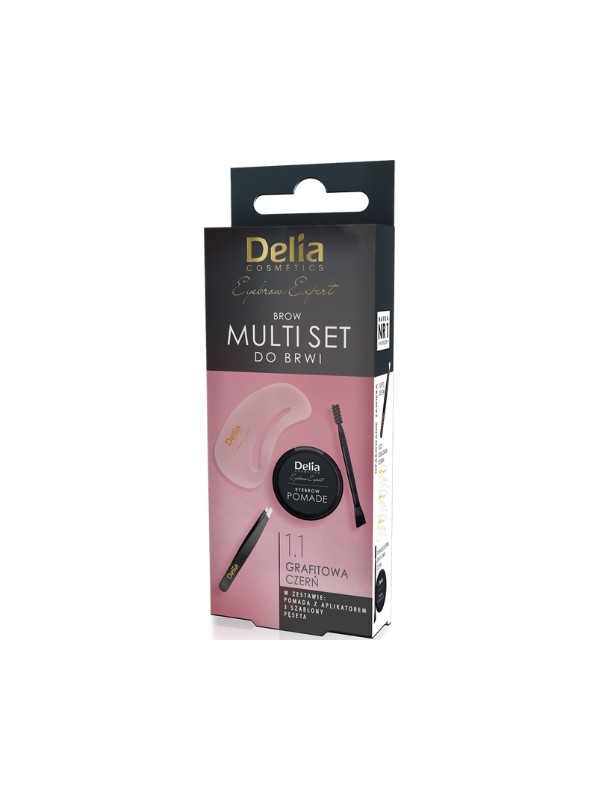 Delia Eyebrow Expert Multi Set voor wenkbrauwen Set: Pincet + 3 Sjablonen + Pommade met applicator 1.1 Grafietzwart