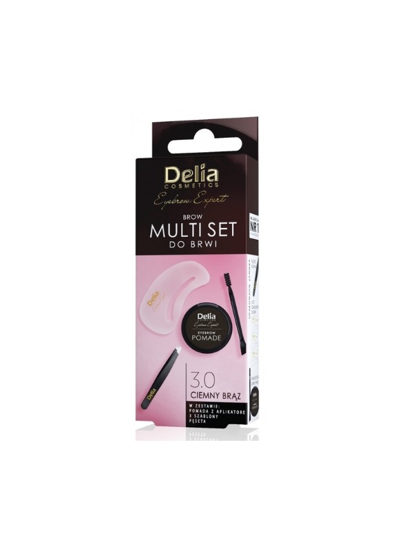 Delia Eyebrow Expert Multi Set für Augenbrauen. Set: Pinzette + 3 Schablonen + Pomade mit Applikator 3.0 Braun