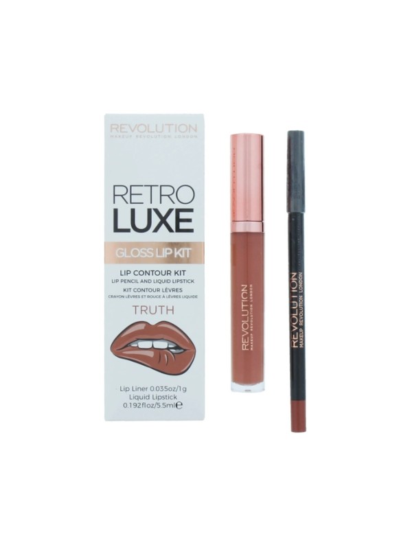 Makeup Revolution Retro Luxe Gloss Kit Truth lipmake-upset: Lipgloss 5 ml + Lippotlood 1 g