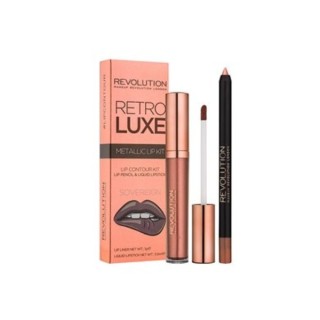 Revolution Retro Luxe Metallic Kit Souveränes Lippen-Make-up-Set: Lipgloss 5 ml + Lippenstift 1 g