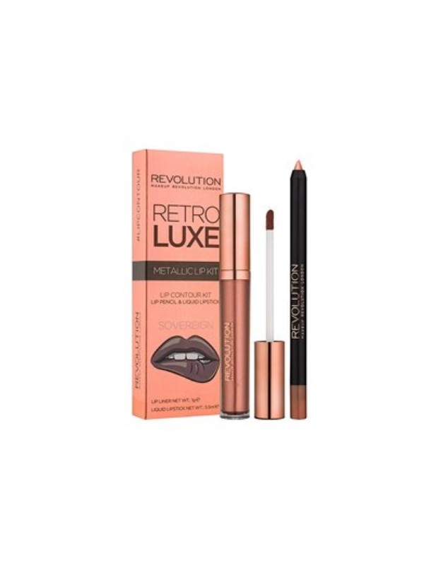 Revolution Retro Luxe Metallic Kit Souveränes Lippen-Make-up-Set: Lipgloss 5 ml + Lippenstift 1 g