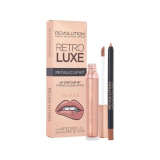 Набір для макіяжу губ Revolution Retro Luxe Metallic Lip Kit We Rule: блиск для губ 5 мл + олівець для губ 1 г