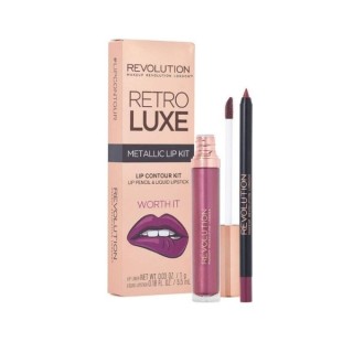 Makeup Revolution Retro Luxe Metallic Lip Kit Zestaw do makijażu ust Worth It: Błyszczyk 5,5 ml + Kredka do ust 1 g