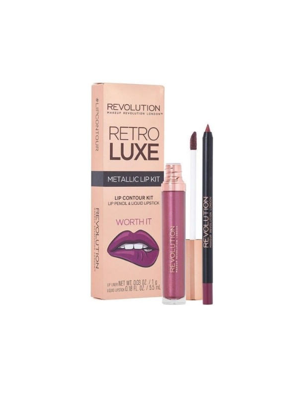 Makeup Revolution Retro Luxe Metallic Lip Kit Набір для макіяжу губ Worth It: блиск для губ 5 мл + олівець для губ 1 г