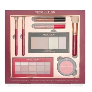 Revolution Reloaded Gift Set: Eyeshadow Palette, Face Palette, Blush, 2 Lip Glosses and 3 Makeup Brushes