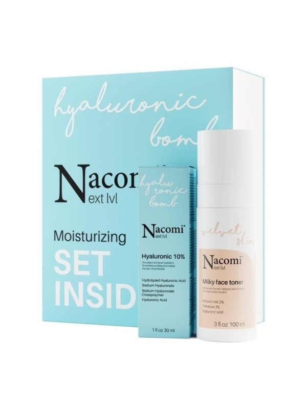 Nacomi Next Level Moisturizing Gift Set Hydraterende melktonic 100 ml + Serum hyaluronzuur 10% 30 ml