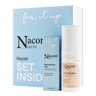 Nacomi Next Level Repair Gift Set Hydraterende melktonic 100 ml + Niacinamin Serum 15% 30 ml