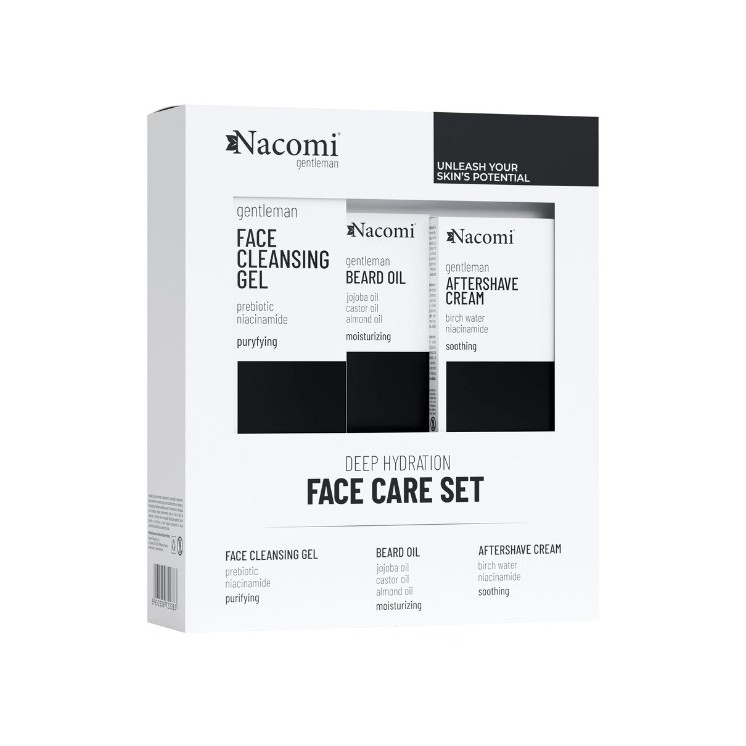 Nacomi Men Gesichtspflegeset Geschenkset für Männer Gesichtswaschgel 140 ml + Bartöl 40 ml + Aftershave-Creme 50