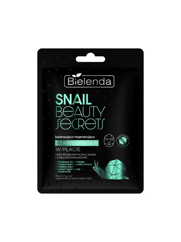 Bielenda SNAIL BEAUTY SECRETS Balancerend en regenererend zwart sheetmasker met gefilterd slakkenslijm 1 stuk