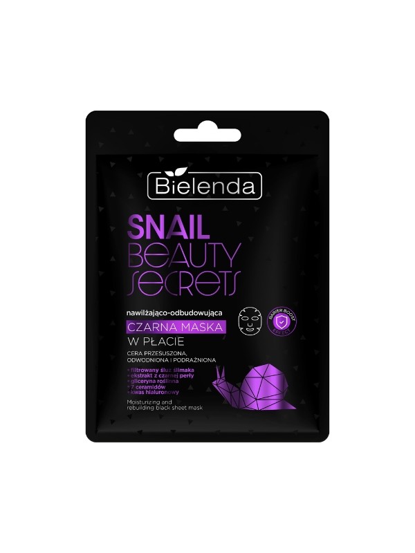 Bielenda SNAIL BEAUTY SECRETS Hydraterend en herstellend zwart sheetmasker met gefilterd slakkenslijm 1 stuk