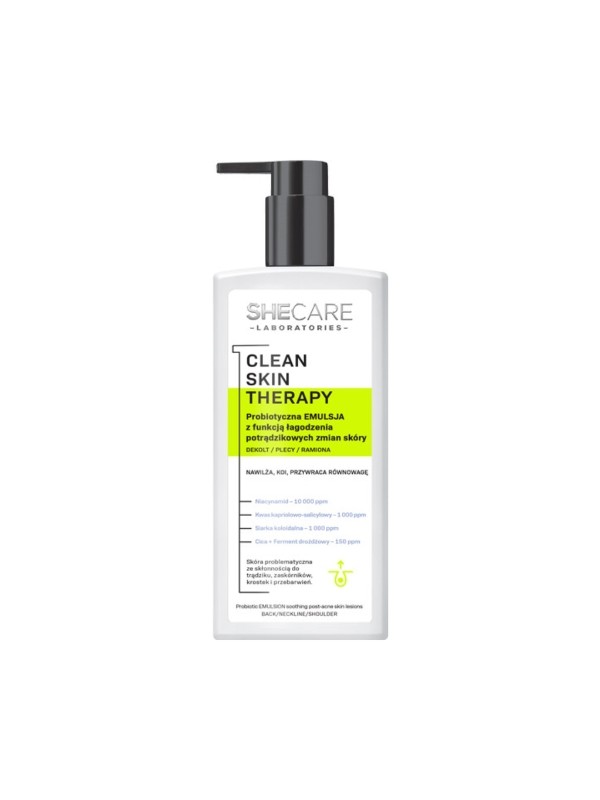 SheCare Clean Skin Therapy Probiotische lichaamsemulsie met de functie om huidlaesies na acne te verzachten 225 ml