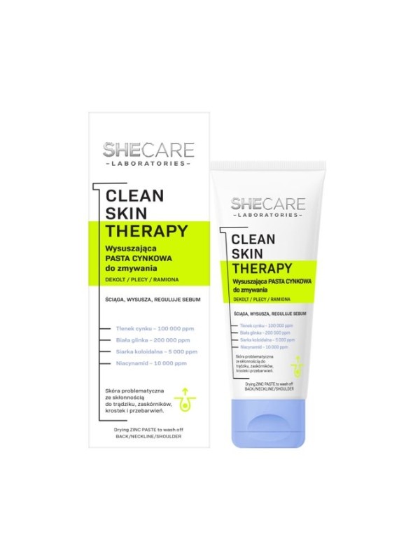 SheCare Clean Skin Therapy Drogende zinkpasta voor het wassen - halslijn, rug, armen 90 g