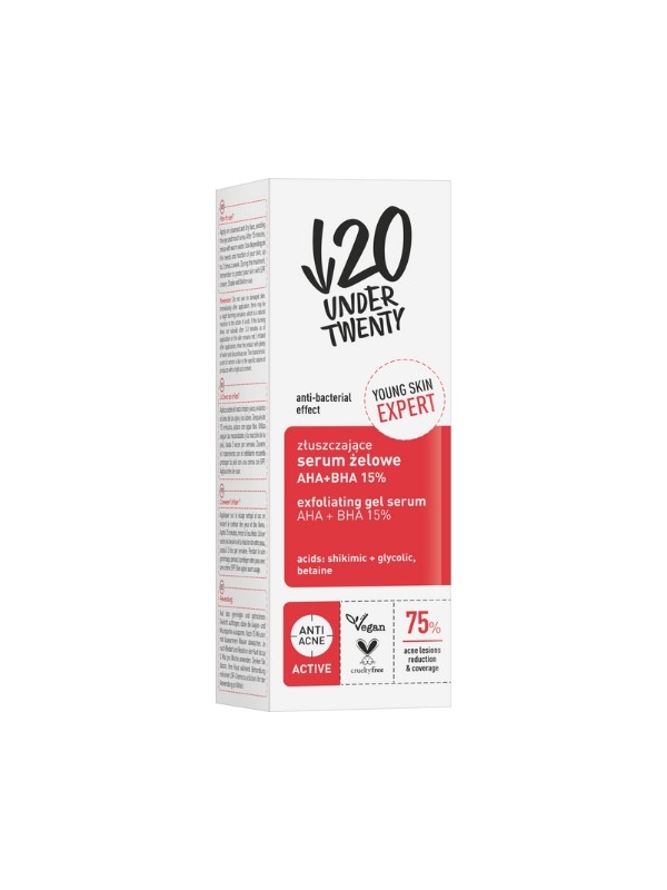 Under Twenty Serum żelowe złuszczające, AHA+BHA 15% 30 ml